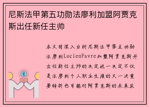 尼斯法甲第五功勋法廖利加盟阿贾克斯出任新任主帅 尼斯法甲第五功勋法廖利加盟阿贾克斯出任新任主帅
